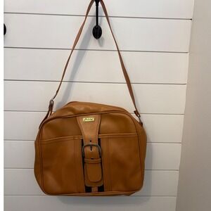 Vintage Brown Faux Leather Satchel Crossbody‎ Bag With Buckle Detail